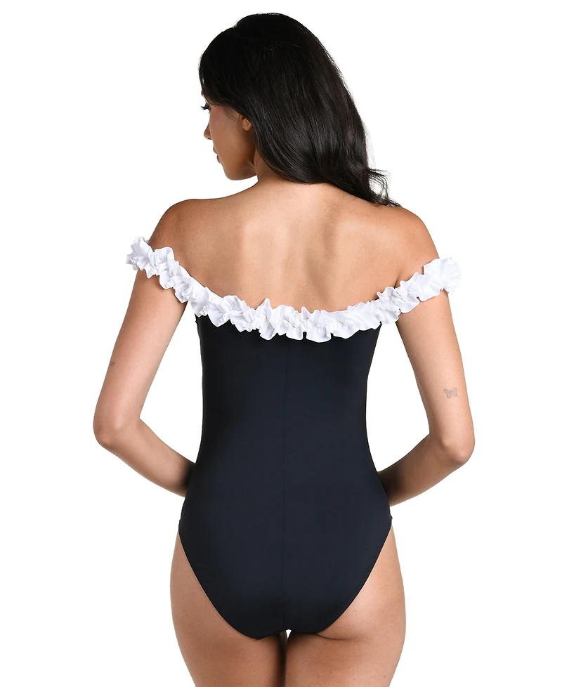 La Blanca Women's Island Goddess Ruffle Off-The-Shoulder One-Piece Swimsuit
