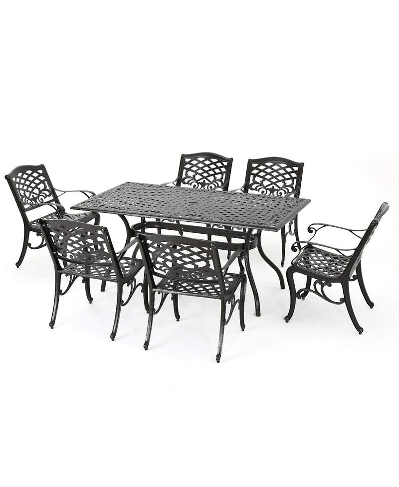 Asagikoiai 7-Piece Cast Aluminum Patio Dining Set with Rectangular Table and 4 Chairs