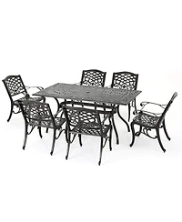 Asagikoiai 7-Piece Cast Aluminum Patio Dining Set with Rectangular Table and 4 Chairs