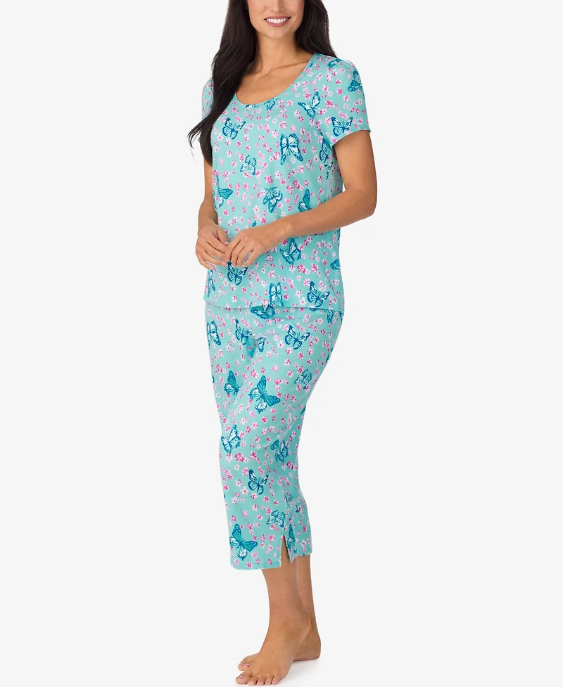 Cuddl Duds Women's Short-Sleeve Top & Cropped Pants, 2-Piece Pajama Set
