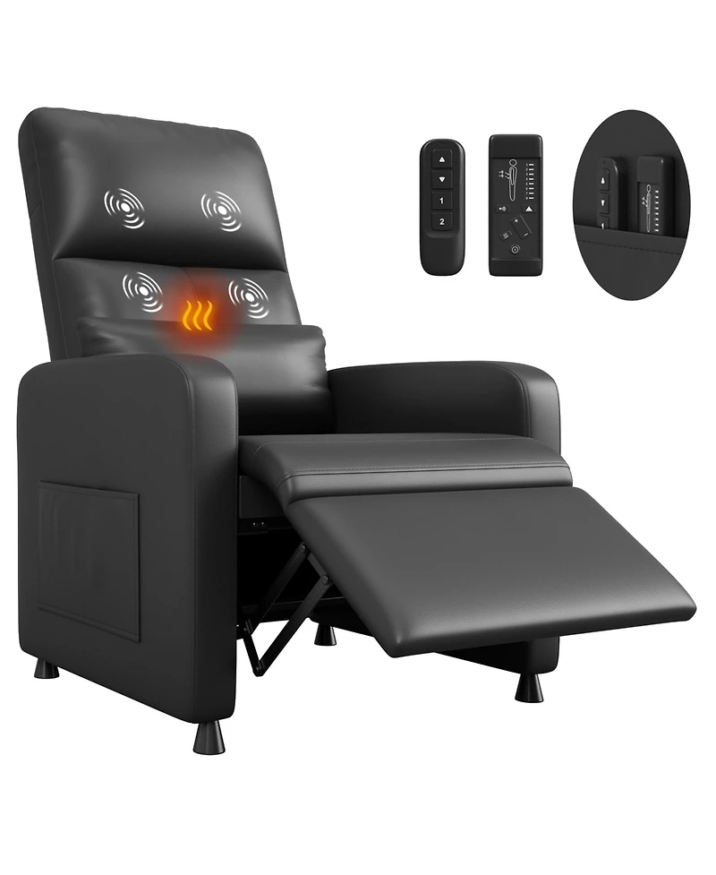 homfan Ergonomic Pu Leather Power Recliner for Adults, Adjustable Single Sofa with Tall Back, Wide Arms, Padded Seat and Side Pocket