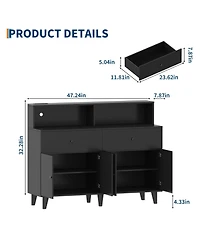 homfan Kitchen Pantry Cabinet with Power Outlets and Led Light Buffet Sideboard Adjustable Shelves for Dining Room Living