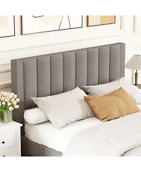 Gymax Queen Bed Frame with Storage Drawer and Vertical Channel Headboard