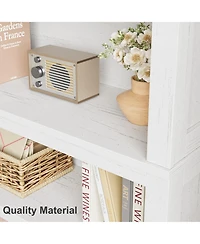 homfan Set of 2 71" Tall Narrow Bookshelf 5 Tier Bookcase with Adjustable Shelves and Wooden Legs for Apartment Office Living Room