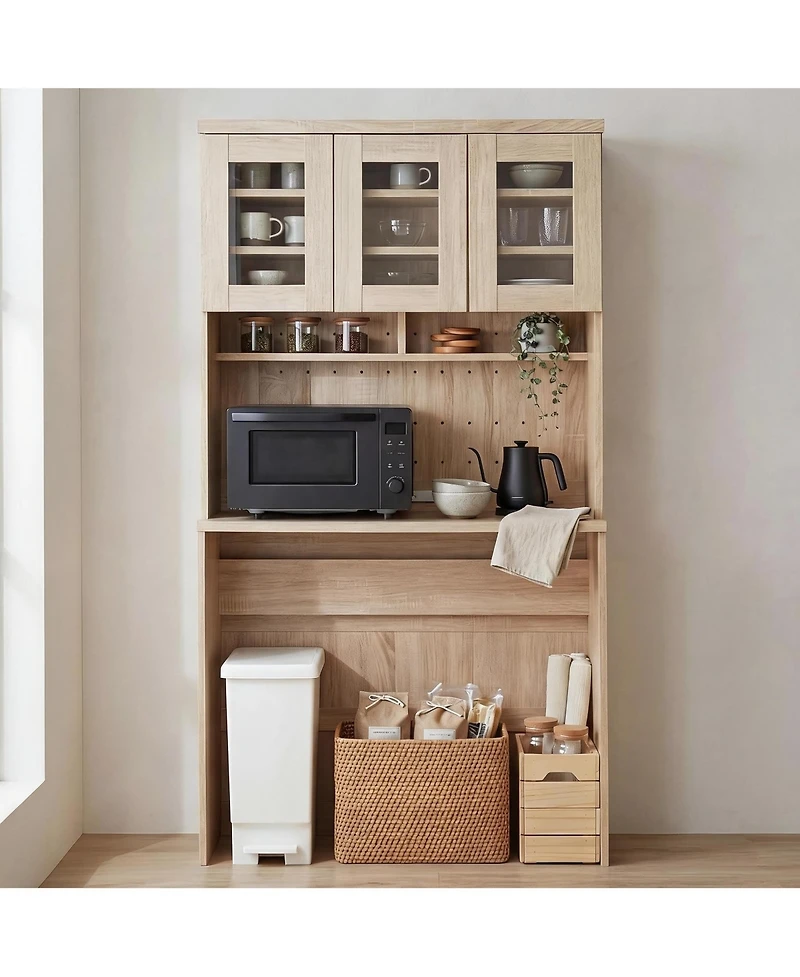 homfan 71.5" Kitchen Cabinet with Trash Can Storage and Microwave Stand, 35.4" Wide Pantry Hutch for Dining Room