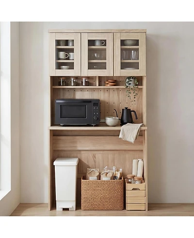homfan 71.5" Kitchen Cabinet with Trash Can Storage and Microwave Stand, 35.4" Wide Pantry Hutch for Dining Room