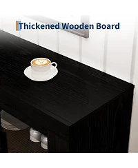 homfan 70.8" Mid Century Modern Sideboard Buffet Cabinet, 4 Glass Doors for Living Room Kitchen
