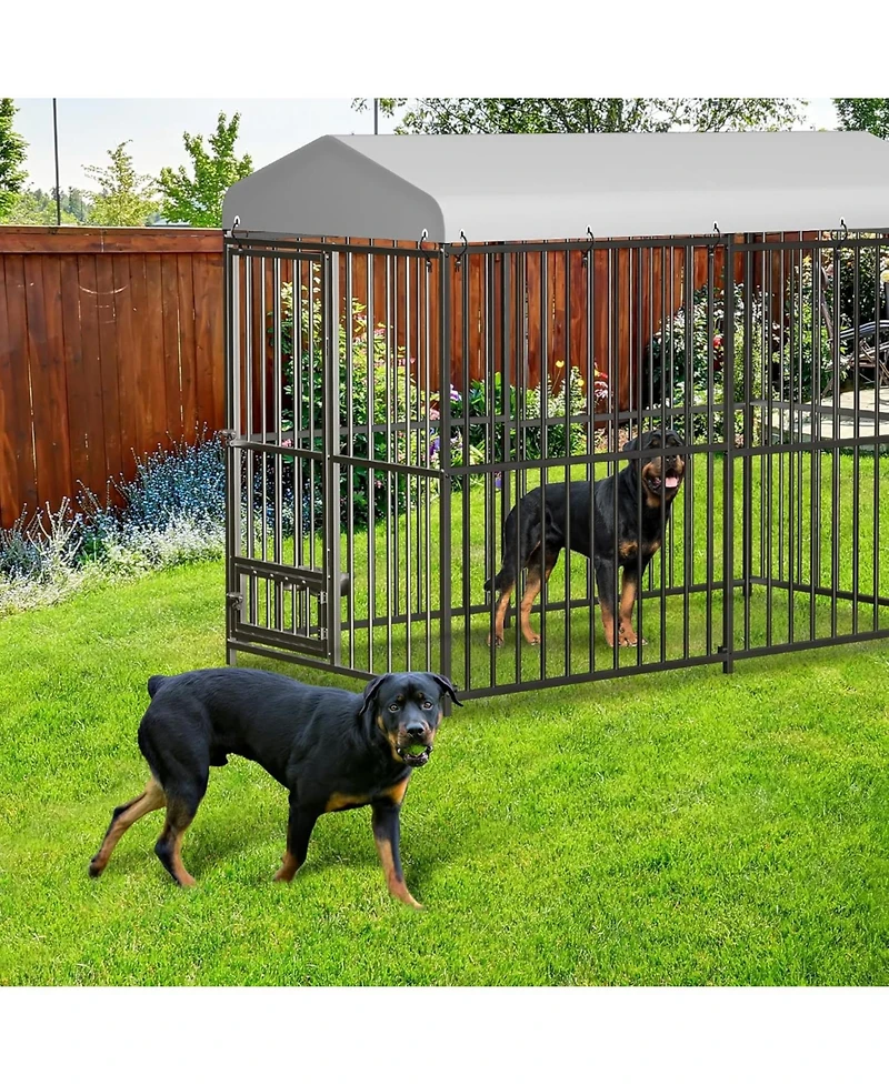 homfan Outdoor Dog Kennel Heavy Duty Metal Cage with Waterproof Roof and Security Lock, Feeding Door and Bowl for Large Dogs