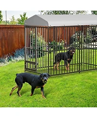 homfan Outdoor Dog Kennel Heavy Duty Metal Cage with Waterproof Roof and Security Lock, Feeding Door and Bowl for Large Dogs