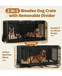 homfan Large Dog Crate – Furniture-Style Indoor Kennel with Sliding Doors, Removable Divider, 2 Drawers and Shelves, Tv Stand