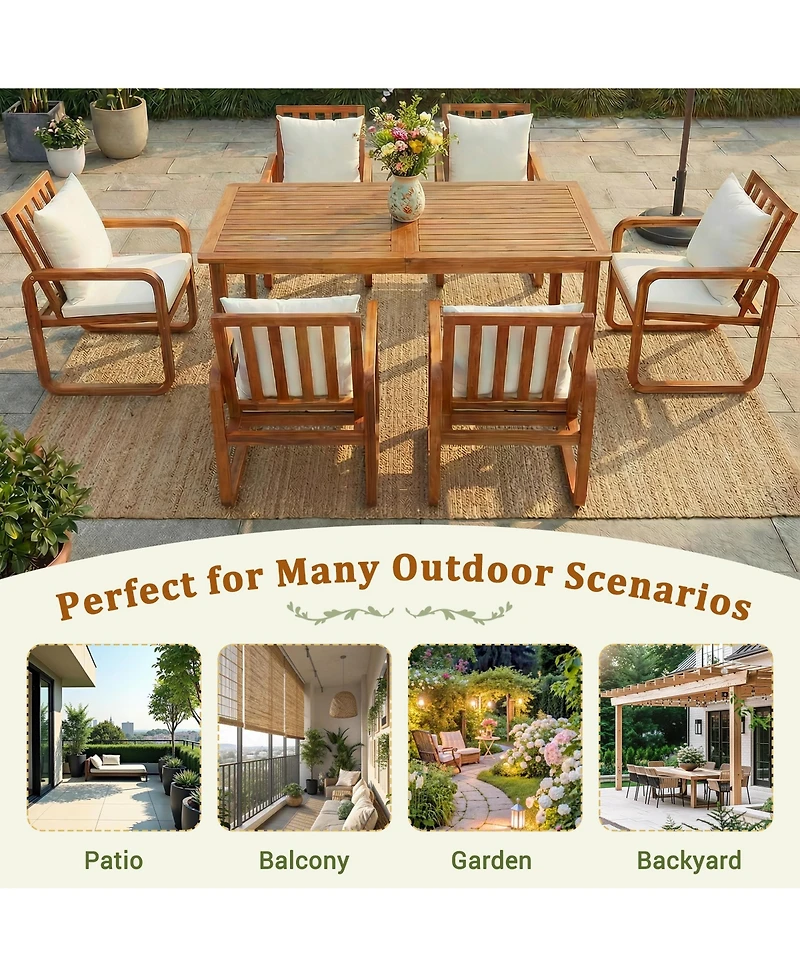 Boyel Living 7 Pieces Patio Dining Set, Solid Wood Outdoor Table and 6 Chairs with Removable Cushions, Furniture for Garden