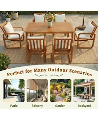 Boyel Living 7 Pieces Patio Dining Set, Solid Wood Outdoor Table and 6 Chairs with Removable Cushions, Furniture for Garden