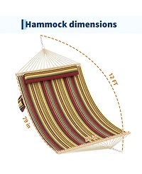 GarveeLife Comfortable 2 Person Quilted Hammock with Hardwood Spreader Bars and Pillow 450lbs Capacity Ideal for Patio