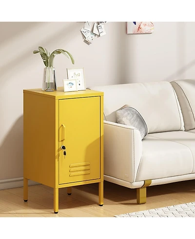 homfan Modern Metal Storage Locker Cabinet – Lockable Single Door, 2 Adjustable Shelves, Anti-Tilt Safety, Multi-Use for Bedroom or Living Room