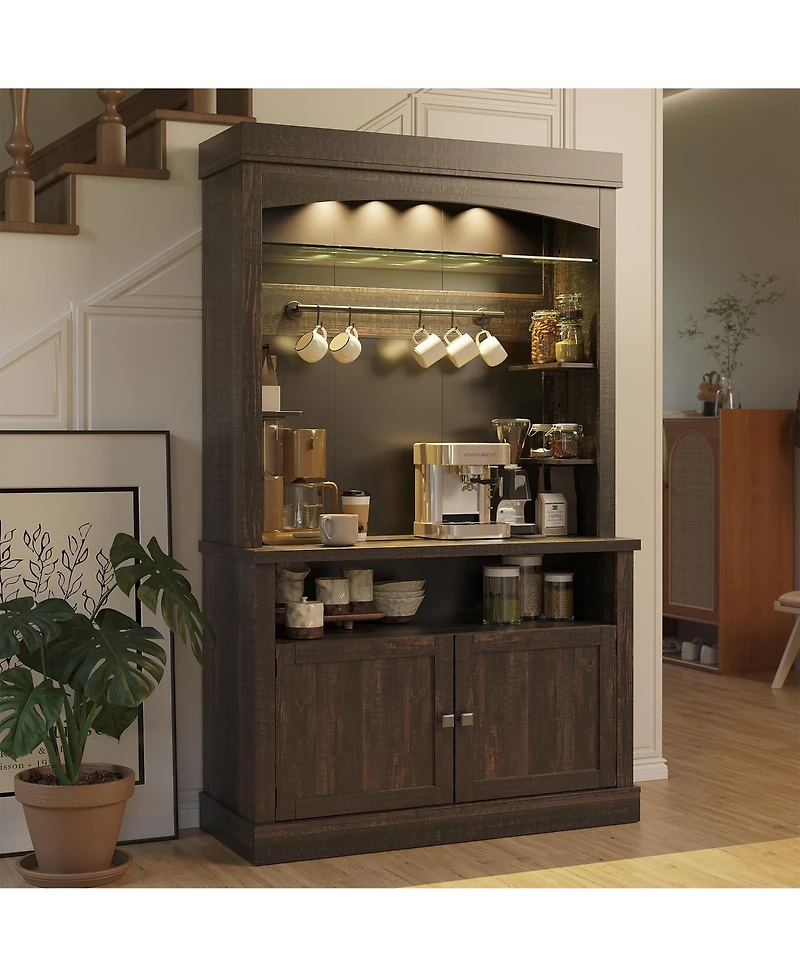 homfan 42-Inch Coffee Bar Cabin et with Led Lights and Storage Shelves for Kitchen Dining Room,