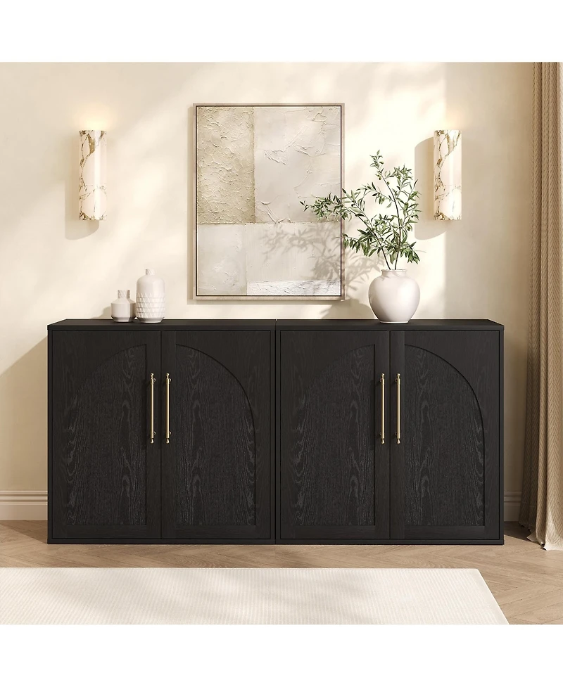 homfan 2-Piece Arched Storage Cabinet Farmhouse Sideboard Buffet with 2 Adjustable Shelves and Anti-Tip Kit for Living Room or Coffee Bar