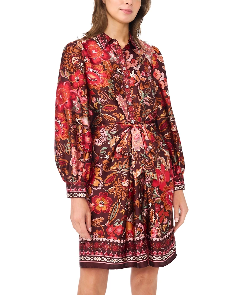 Msk Women's Button Up Tie-Front Long-Sleeve Dress