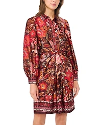 Msk Women's Button Up Tie-Front Long-Sleeve Dress
