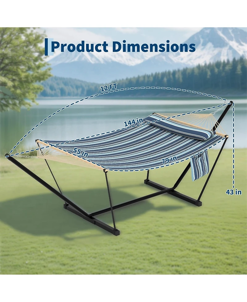 GarveeLife Double Hammock with Stand for Outdoor, Heavy Duty Portable 2 Person Hammock with Adjustable Steel Stand for Patio