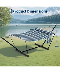 GarveeLife Double Hammock with Stand for Outdoor, Heavy Duty Portable 2 Person Hammock with Adjustable Steel Stand for Patio