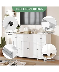 homfan 55" Buffet Cabinet Farmhouse Sideboard with 3 Drawers and 4 Doors, Coffee Bar Storage with Adjustable Shelf