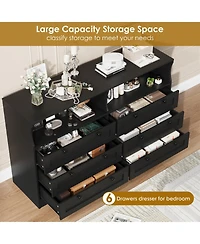homfan Modern 6 Drawer Dresser with Led Lights and Power Outlet, Wooden Entryway Storage Cabinet Tv Stand, Spacious Organizer for Bedroom