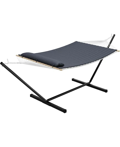 gaomon Double Hammock with Stand - 2 Person Heavy Duty 350 Lbs Capacity, Portable Rope Hammock for Outdoor/Indoor Use, Includes Comfort Pad