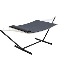 gaomon Double Hammock with Stand - 2 Person Heavy Duty 350 Lbs Capacity, Portable Rope Hammock for Outdoor/Indoor Use, Includes Comfort Pad