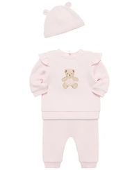 Little Me Baby Girls' Dainty Bears Quilt Long-Sleeve Top, Pants and Hat, 3-Piece Set