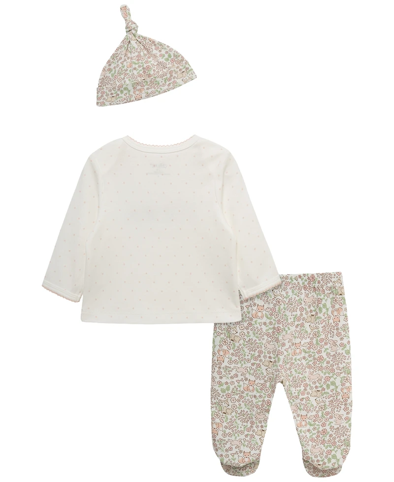 Little Me Baby Girls' Woodland Lap-Shoulder Top, Pants and Hat, 3-Piece Set