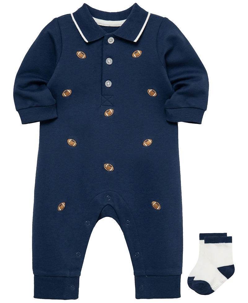 Little Me Baby Boys' Football Coverall and Socks, 2-Piece Set