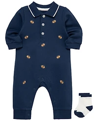 Little Me Baby Boys' Football Coverall and Socks, 2-Piece Set