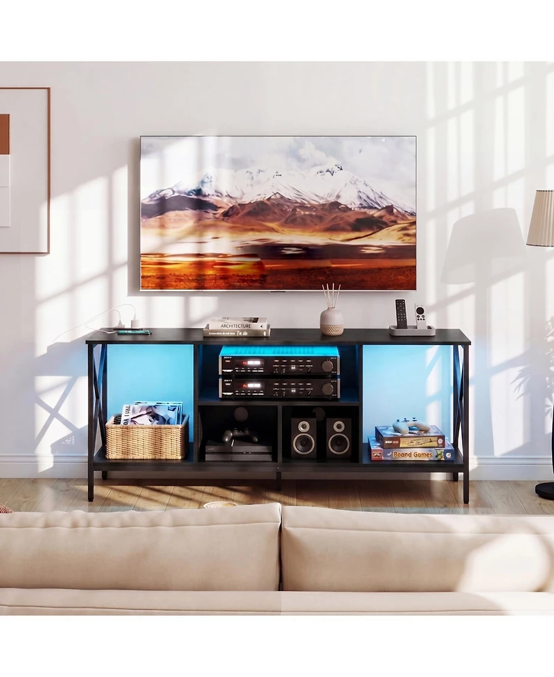 Slickblue Modern Tv Stand with Led Lights and Integrated Power Outlets
