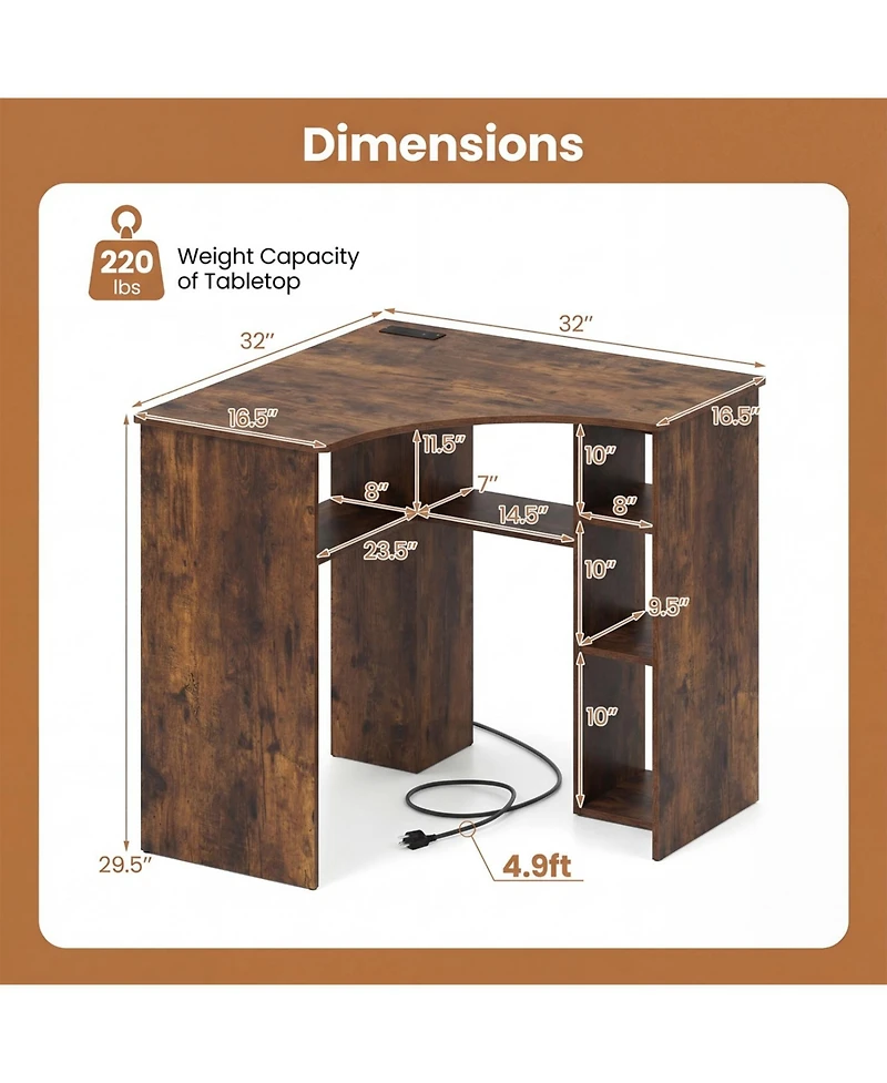 Slickblue Corner Computer Desk with Adjustable Shelf and Arc-Shaped Design