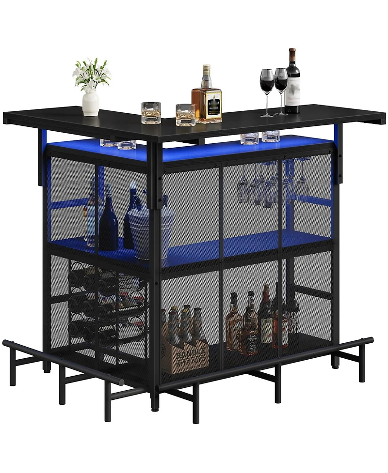 Slickblue Corner Mini Bar Table L-Shaped with Led Lighting and Smart App Control