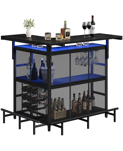 Slickblue Corner Mini Bar Table L-Shaped with Led Lighting and Smart App Control