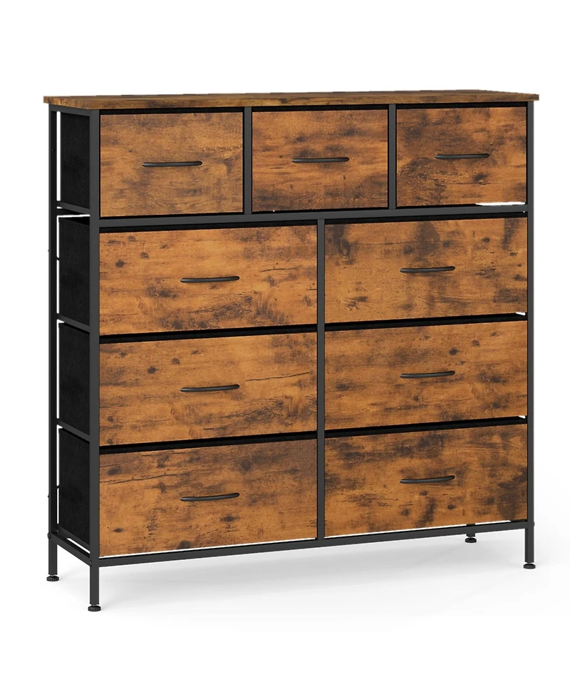 Slickblue Bedroom Storage Dresser with 9 Fabric Drawers and Wooden Top Frame