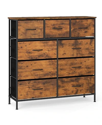 Slickblue Bedroom Storage Dresser with 9 Fabric Drawers and Wooden Top Frame