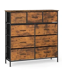 Slickblue Bedroom Storage Dresser with 9 Fabric Drawers and Wooden Top Frame