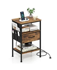 Slickblue 24.5" Bedside Nightstand with Charging Ports and Fabric Drawer