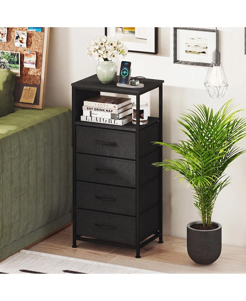 Slickblue Modern Nightstand 34" with Charging Station and Storage