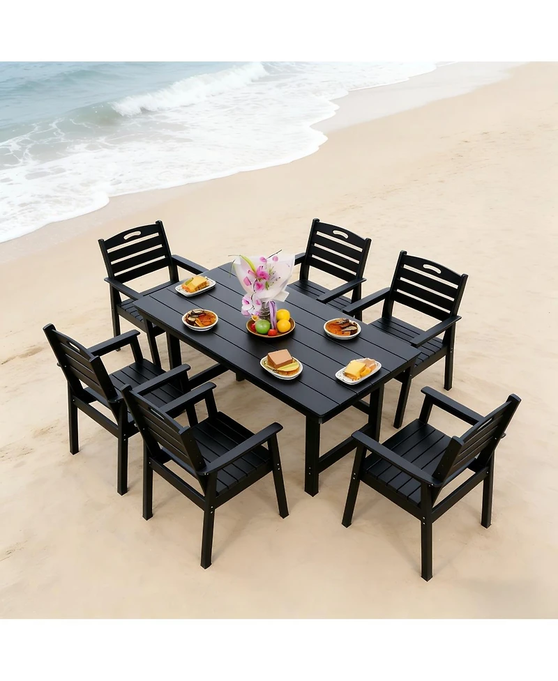Asagikoiai 7-Piece All-Weather Hdpe Outdoor Dining Set with Table and Umbrella Hole