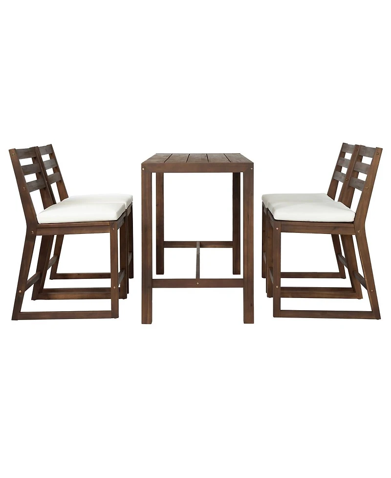 Asagikoiai 5-Piece Outdoor Bar Height Dining Set with Acacia Wood Table and 4 Cushioned Chairs