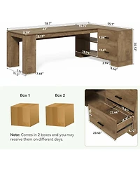 Tribesigns 78.7" L Shaped Office Desk with Drawers,Executive Computer Desk with Open Shelves Storage,Farmhouse Wooden Desks Business Furniture