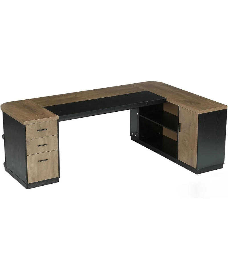 Tribesigns 86.6" L-Shaped Executive Desk: Large computer desk with drawers and storage cabinet. Modern workstation for home office