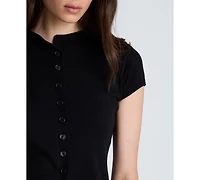 Kenneth Cole Women's Ribbed Crewneck Short-Sleeve Sweater