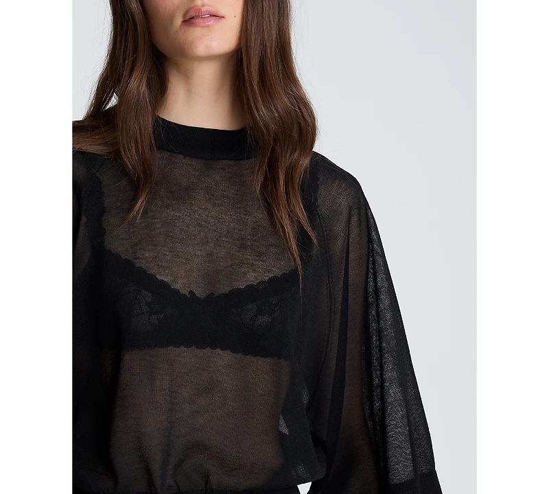 Kenneth Cole Women's Semi-Sheer Raglan Crewneck Cropped Sweater