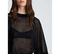 Kenneth Cole Women's Semi-Sheer Raglan Crewneck Cropped Sweater