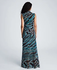 Kenneth Cole Women's Mock Neck Sleeveless Pleated Maxi Dress