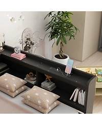 Sailvan L-shaped Bookcases Bed with Power Outlets, Usb Charging Ports,Two Drawers